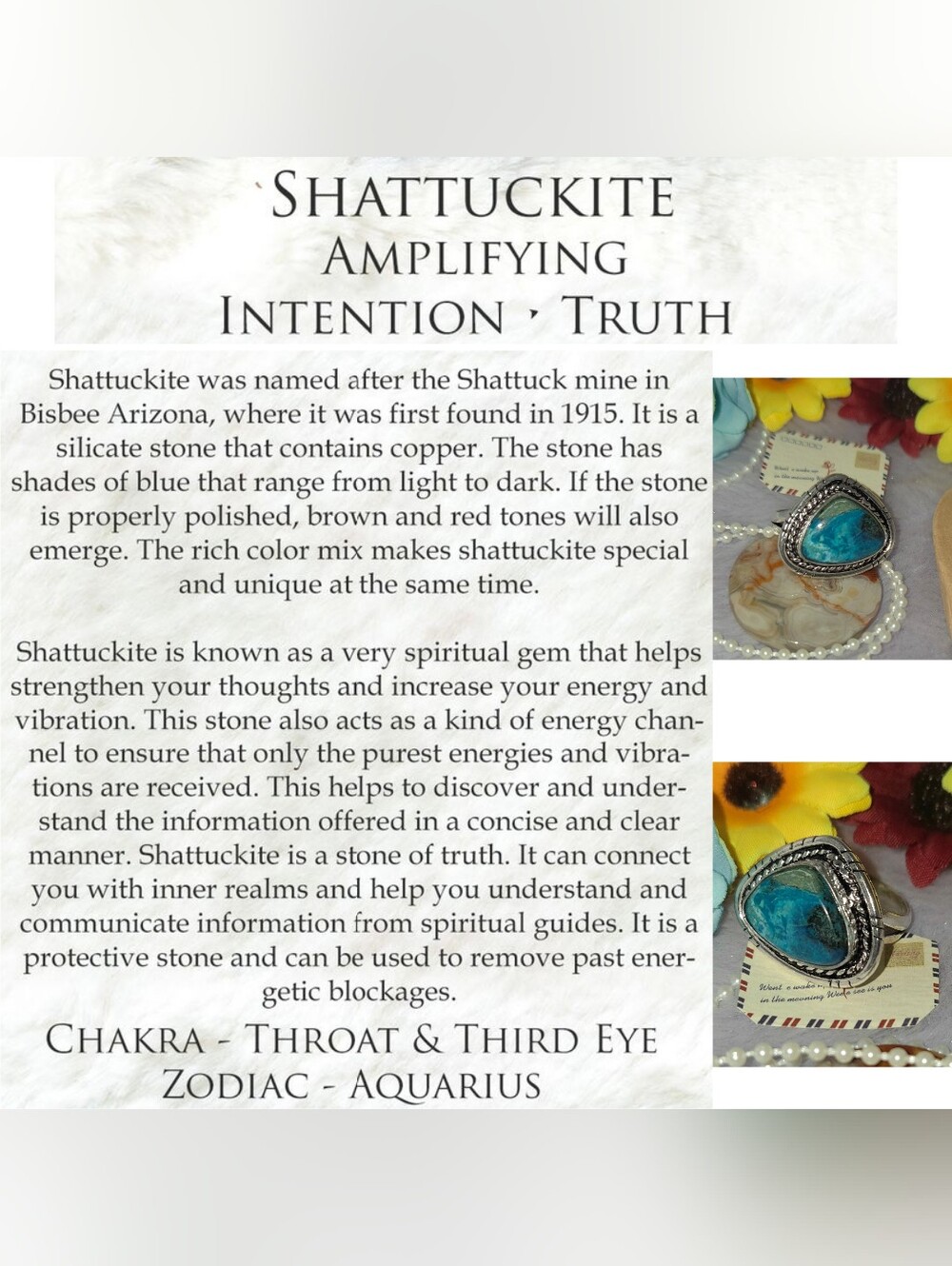 Memorizing Natural Shattuckite Gemstone Dainty Handmade Halo Ring - Picture 5 of 11